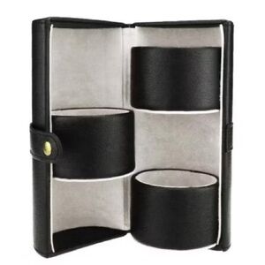Max Studio Leather Cylindrical Travel Jewelry Case w/ 3 Storage Inserts